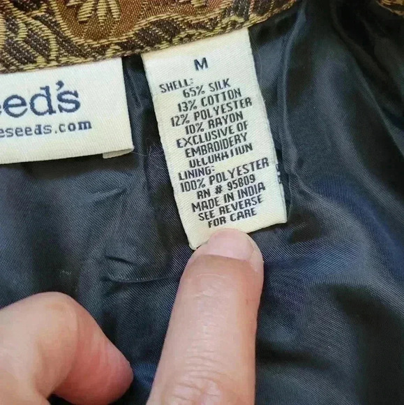 Vintage silk blend patchwork tapestry shaket lightweight jacket blazer medium - Picture 10 of 13